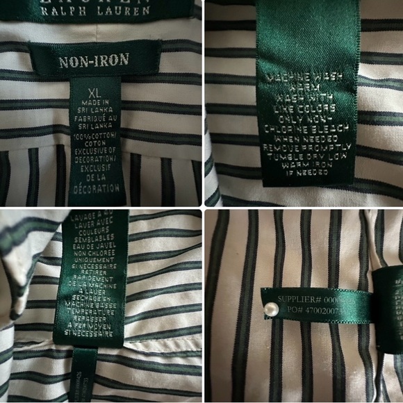 Ralph Lauren Women's XL Green & Ivory Striped Button Down Sleeved Collared Shirt - Picture 15 of 15
